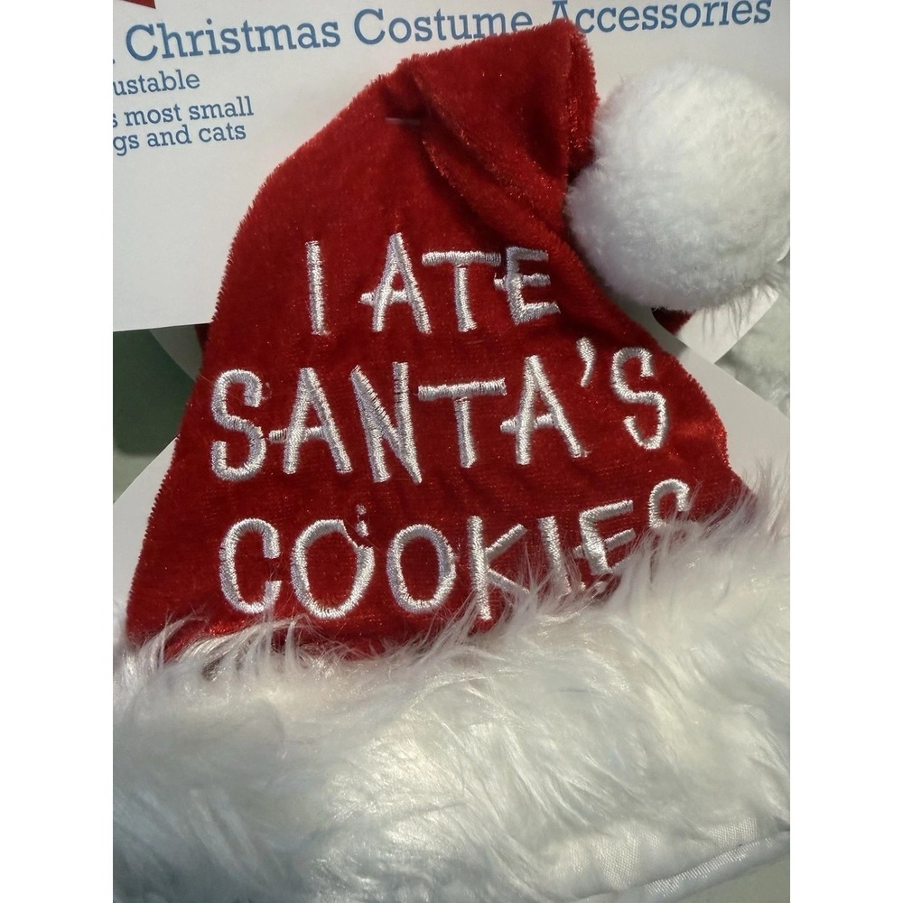 B0011-Bark & Bone Pet Christmas Santa Hat I Ate Santas Cookies Dog Cat Small Red